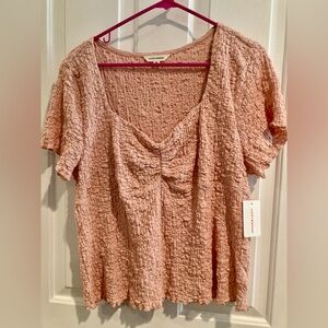 NEW Lucky Brand V Neck Babydoll Top Textured Pale Pink Shirt Sleeve Sz XXL Boho